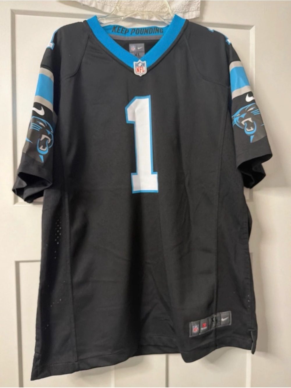 Nike Black Panthers #1 Football Jersey with Blue and White Accents